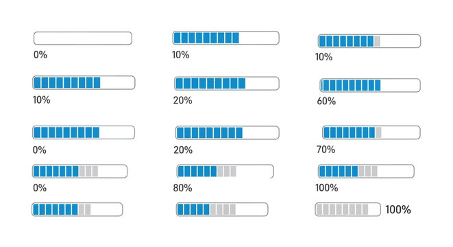 Progress bars with various completion percentages.