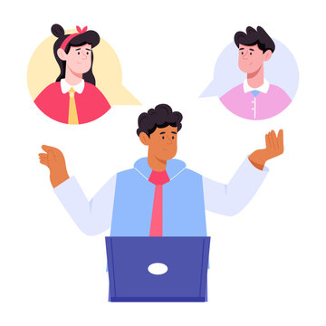 Flat illustration of a mentor guiding people online.