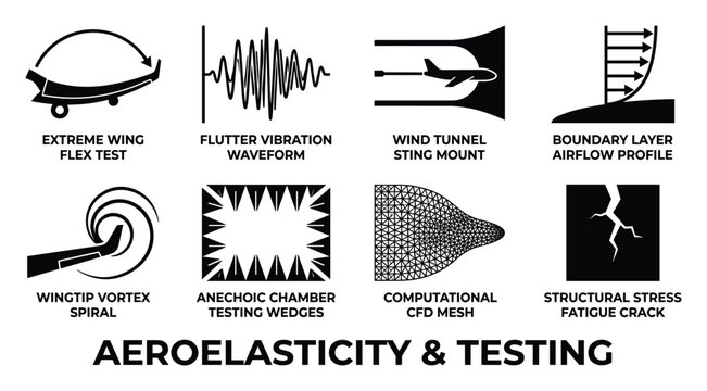 Extreme wing flex test flutter vibration waveform wind tunnel sting mount boundary layer airflow profile.