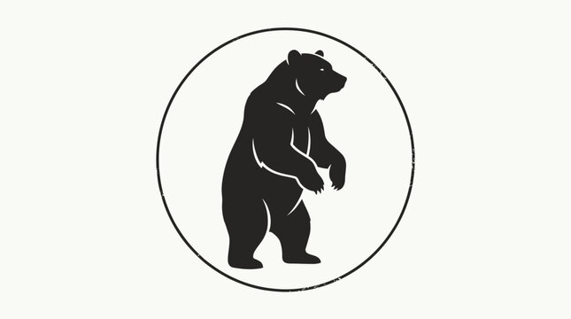 Black bear silhouette standing upright inside a circular frame, minimalist vector illustration