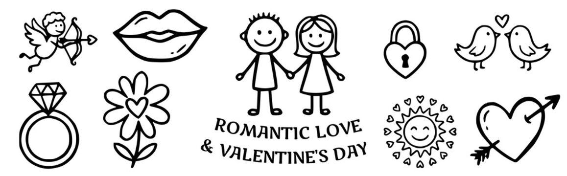 Romantic love and Valentine's Day Doodle Vector Illustration