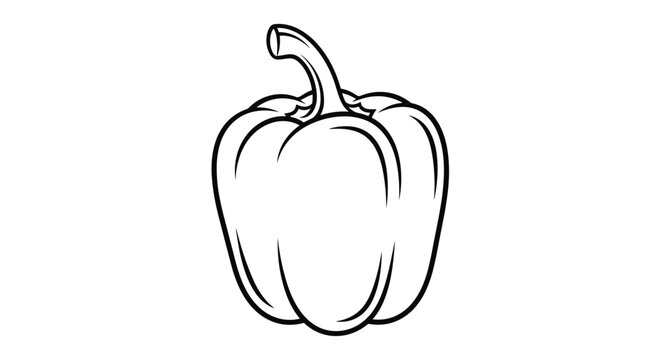 Simple black and white line drawing showing the external shape and stem of a single fresh bell pepper vegetable.