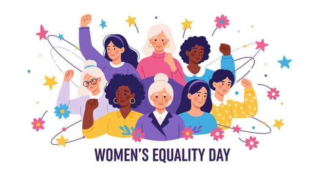 Diverse Group of Women Celebrating Women's Equality Day Illustration
