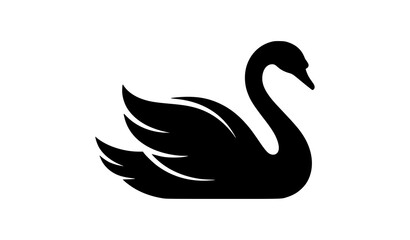 Fototapeta premium Elegant black swan silhouette logo, graceful swimming swan bird vector.