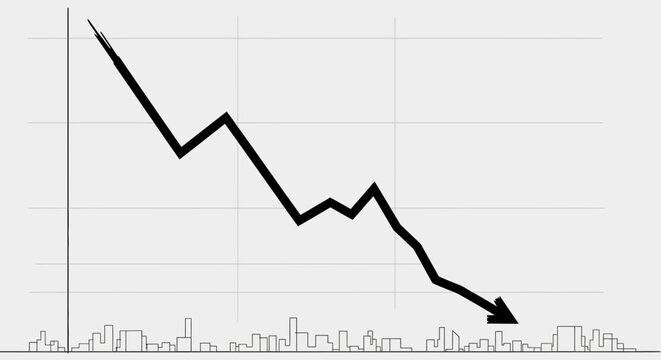 Stock market crash: Downward trending graph with arrow indicating sharp decline, financial crisis concept