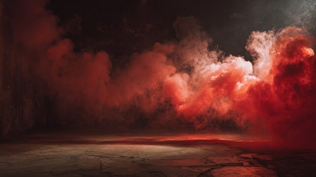Abstract red smoke billowing over a textured surface