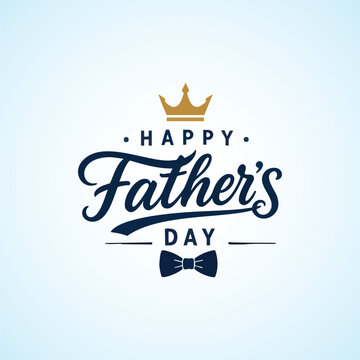 Happy Father's Day greeting card collection with script typography, crown, bow tie, hat, mustache, father-child silhouettes, mountains, and dad quotes in navy and gold.