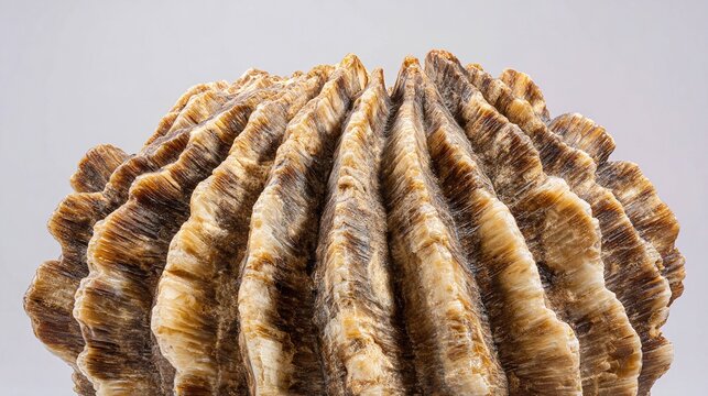 apportionment. Close-up of a mammoth molar fossil with distinct ridges and texture. STEM education sheets, lab safety posters, designed for biotech research communications, used by ui designers.