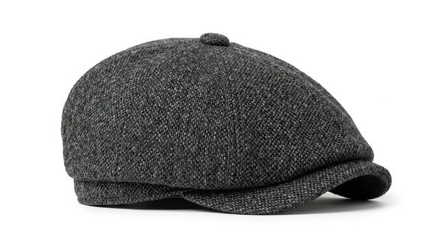 Dark gray wool newsboy cap.
