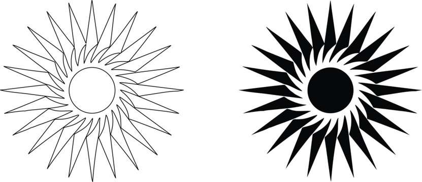 Sunburst radial design element featuring dynamic spike shapes for modern graphic layouts.