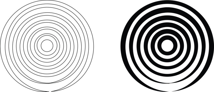 Abstract concentric circles vector graphic set featuring thin stroke and solid fill rings.