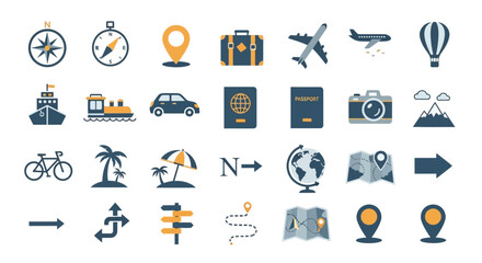 Fototapeta premium Travel and transportation icons on white background.