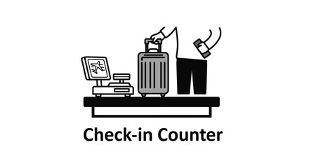 Fototapeta premium A check-in counter with luggage and a computer.