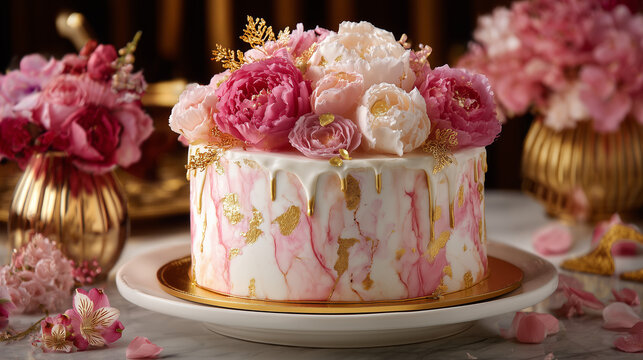 Beautiful rose bouquet cake with elegant buttercream frosting for celebration.