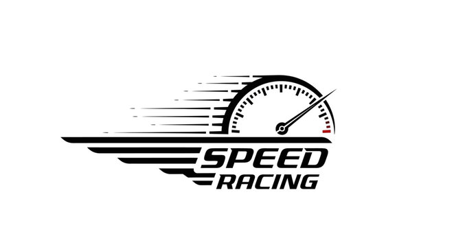 Speed Racing Logo with Speedometer and Wings