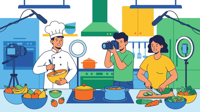 Cooking Show Filming with Chef and Crew