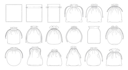 Set of various drawstring pouch and bag designs and templates © Vect