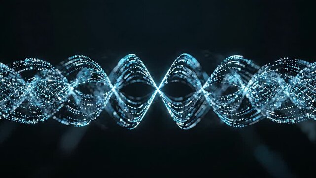Glowing blue DNA double helix structure shines brightly against dark background