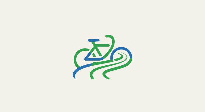 Abstract Bicycle Logo Design with Swirling Green and Blue Lines