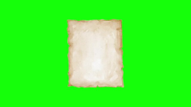 Animated vintage parchment scroll paper opening on a green screen for historical video themes