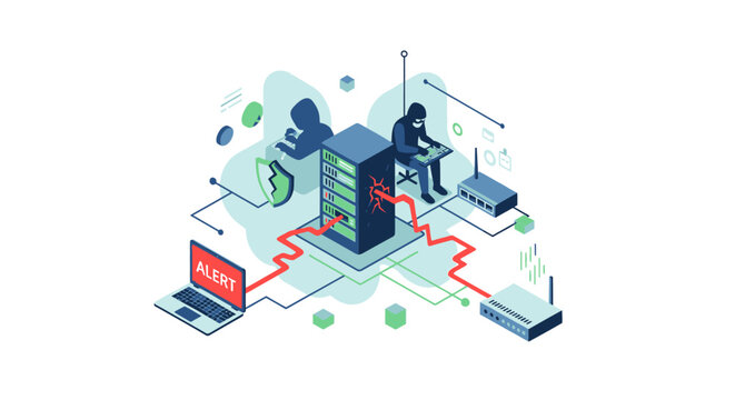 Cybersecurity threat hacking concept illustration.