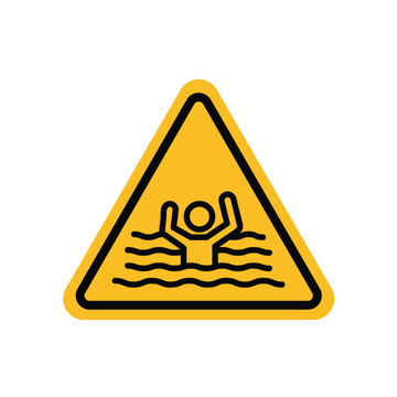 Risk of drowning warning sign isolated on white background in stroke line style