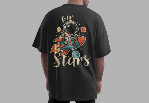 Cute Astronaut Rocket Tshirt Design Space Illustration