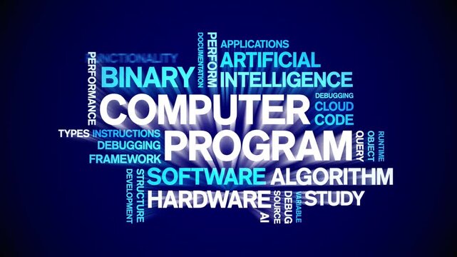 Computer Program animated word cloud-text design animation tag kinetic typography seamless loop.