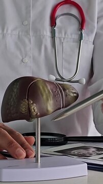 Learning about liver anatomy and function during a medical training session with 3D model demonstration