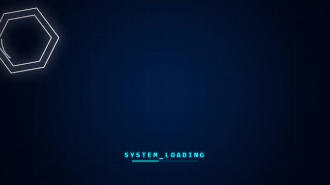 Digital loading interface with geometric hexagon shape and data text