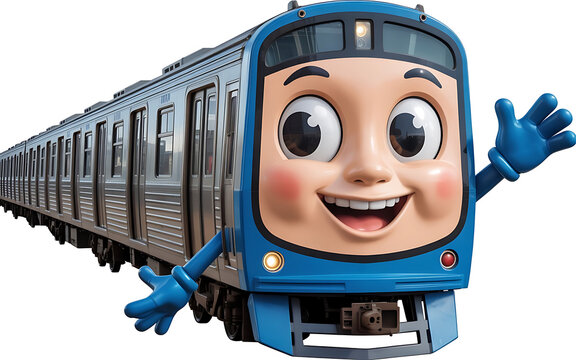 Anthropomorphic train character with friendly expression cartoon illustration