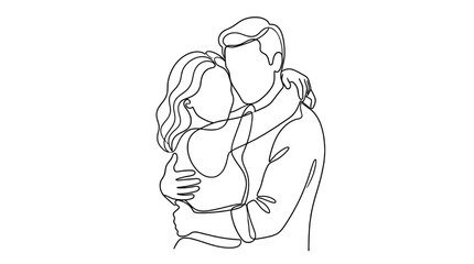 Obraz premium Summer Romantic Couple Embrace Line Art – Minimal Love Lifestyle Illustration