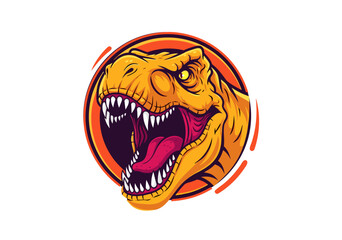 Fierce Tyrannosaurus Rex Dinosaur Head Vector Illustration with Roaring Mouth Open and Sharp Teeth - Perfect for Jurassic Era Designs and Extinct Animal Graphics © Purnomo