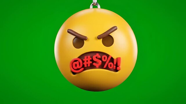 Angry Emoji Face Swearing Symbols Green Screen Background.