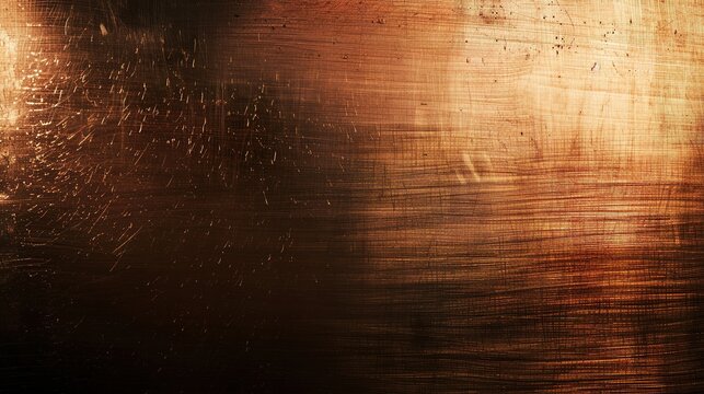Brushed Copper Plate Texture &ndash; Horizontal Subtle Scratches, Soft Warm Metallic Glow, Dark Elegant Lighting, Luxurious Commercial Background, Vast Negative Space for Logo or Text