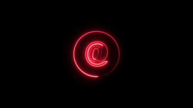 Glowing neon 'At" symbol 3D icon spinning. Alpha channel. Seamless looping