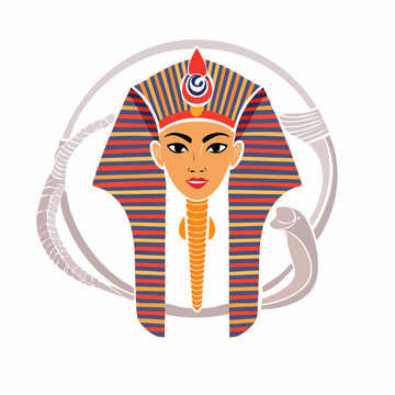Pharaoh Portrait with Cobra and Ankh Symbol