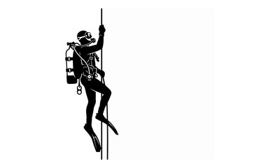 Scuba diver silhouette holding rope isolated on white background © tere