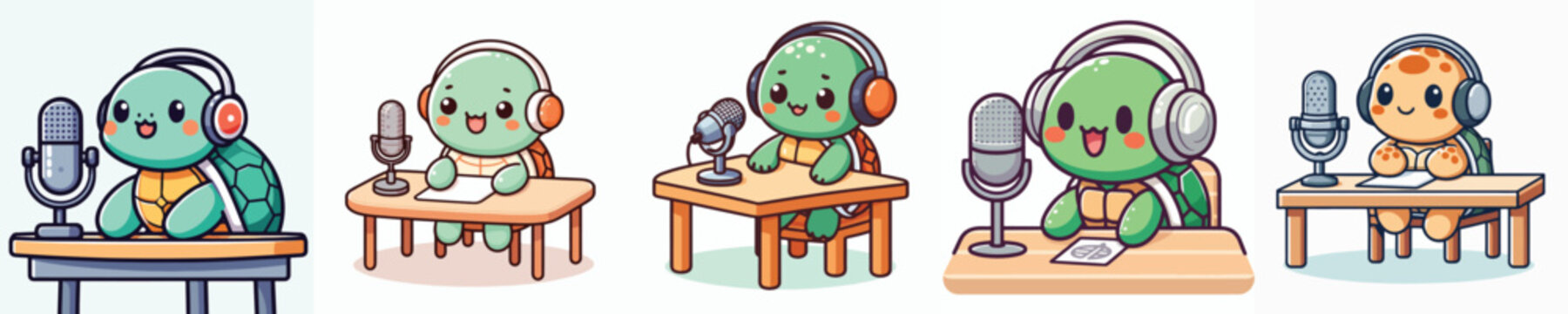cute turtle vector doing podcast