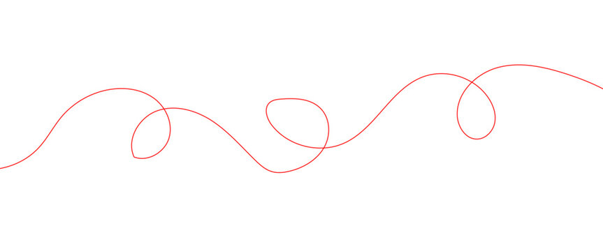 Red thread isolates on a white background. Red silk thread looped in a circle form, symbolizing vector thread of fate in tradition. .Line of red yarn, long red thread