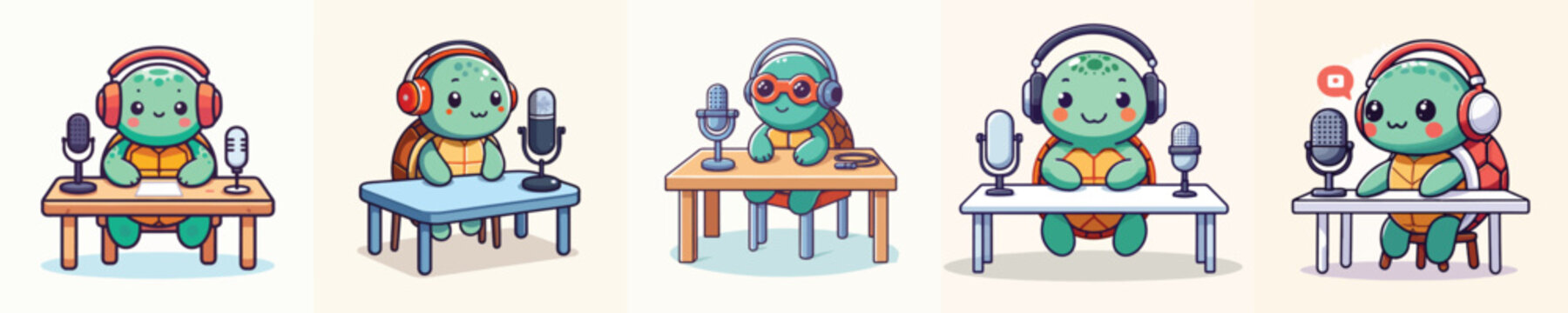 cute turtle vector doing podcast