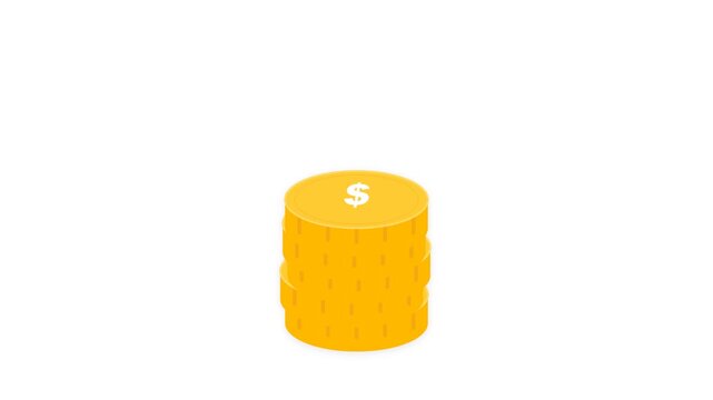 Animated illustration of a stack of gold dollar coins growing taller in a minimalist flat design style isolated on white background for financial concepts and savings growth