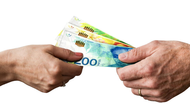 Hands Holding Israeli Shekel Banknotes Isolated on Transparent Background