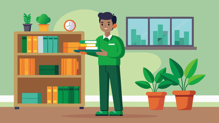 Man reading a book in a green room with plants Vector © Rana
