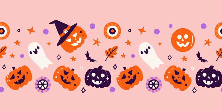 halloween seamless pattern with pumpkins ghosts and bats