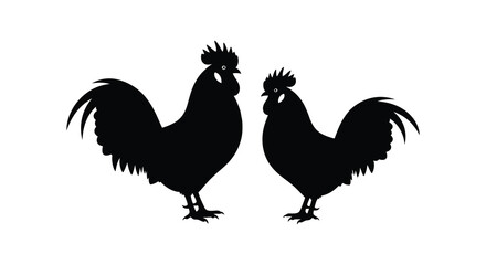 Two roosters facing each other black silhouette © design creation