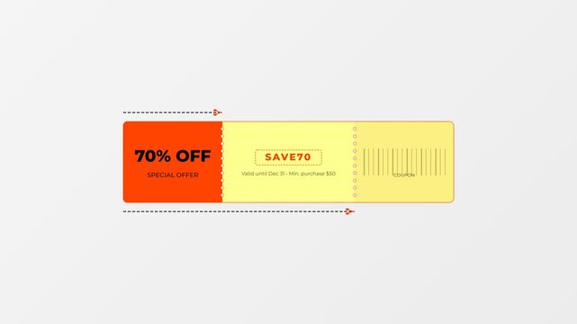 Animated 70 Percent Off Discount Coupon Voucher for Marketing