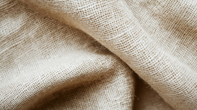 Natural beige linen fabric texture close up with organic flax weave pattern for rustic eco-friendly background design