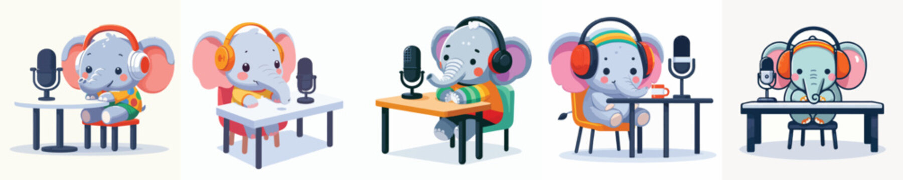 cute elephant vector doing podcast