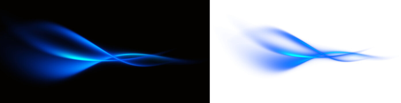 Premium Blue Light Wave Flow Collection &mdash; Isolated Glowing Neon Curve Art on Black & White Background | Abstract Motion, Energy & Speed